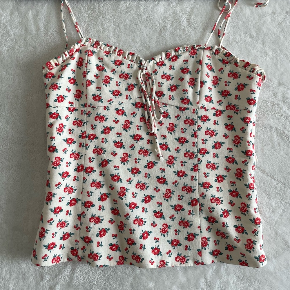 ZARA White and Red Sleeveless Crop Camisole ❤️